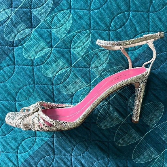Kate Spade New York Lolita Platinum Speckled Leather Ankle Strap Sandals Sz 10B - Picture 12 of 16
